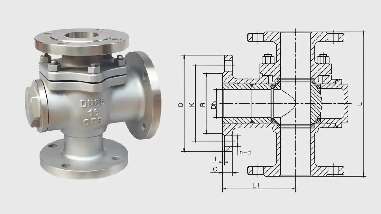 L-shaped three-way ball valve