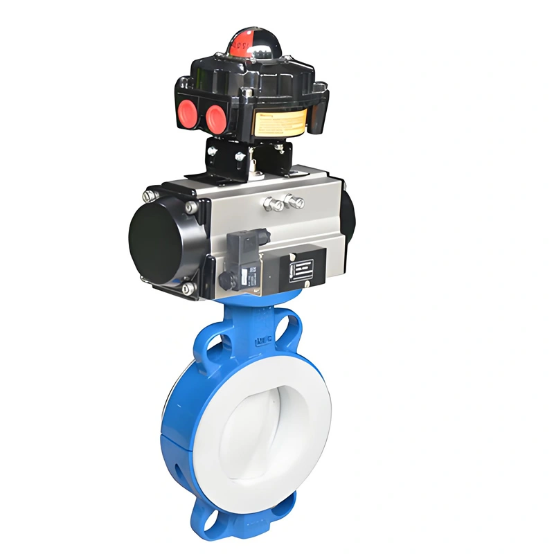 DN50~DN600 PN16 GGG40 Pneumatic Wafer PTFE Lined Butterfly Valve