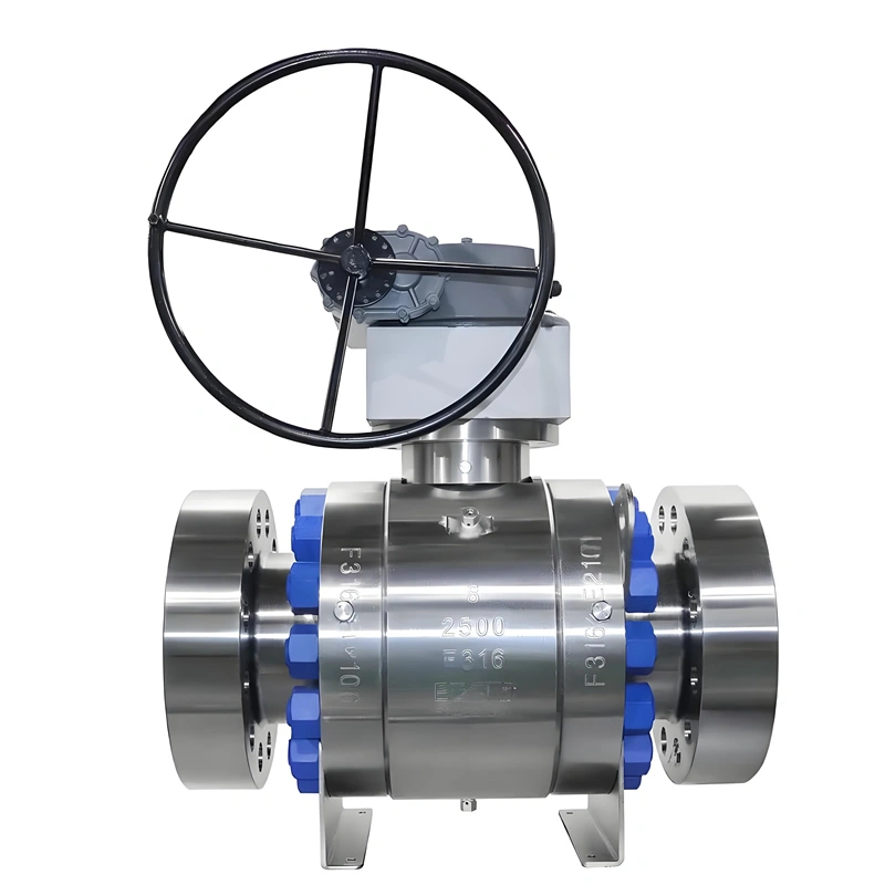 ANSI CE DN200 Class 2500LB Stainless Steel F316 Flange-RTJ 3-Piece Worm Gear Trunnion Ball Valve