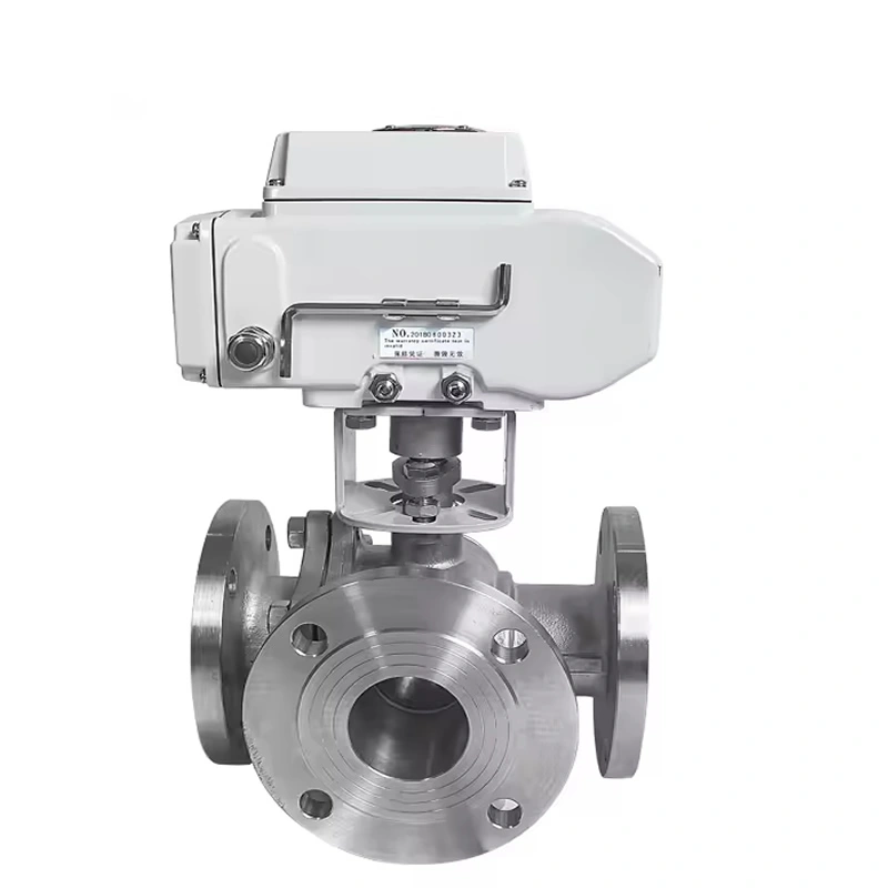 DN100 PN16 Stainless Steel Electric PTFE Metal Seal 3 Way Flange Ball Valve
