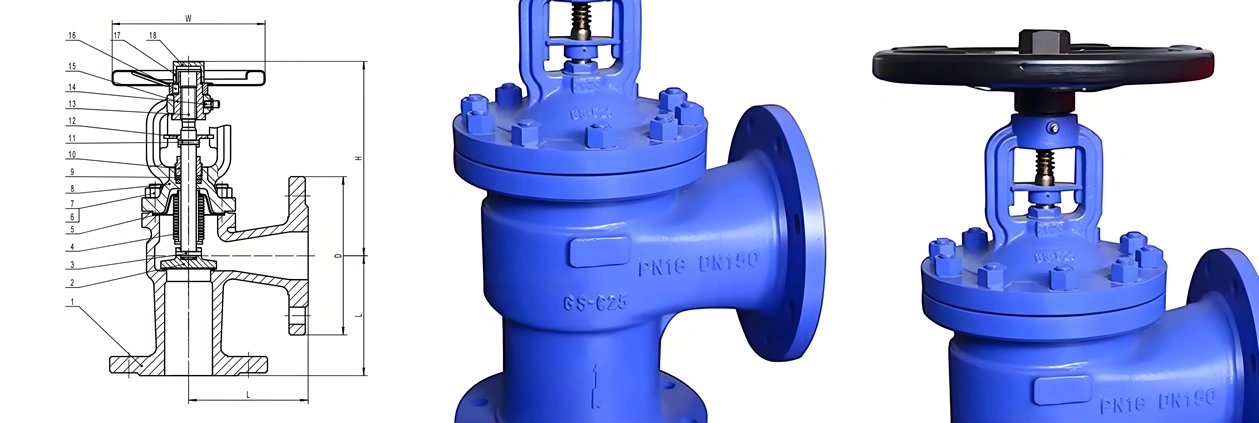 DN15~DN350 PN16~PN40 Cast Steel Angle Type Bellow Seal Globe Valve
