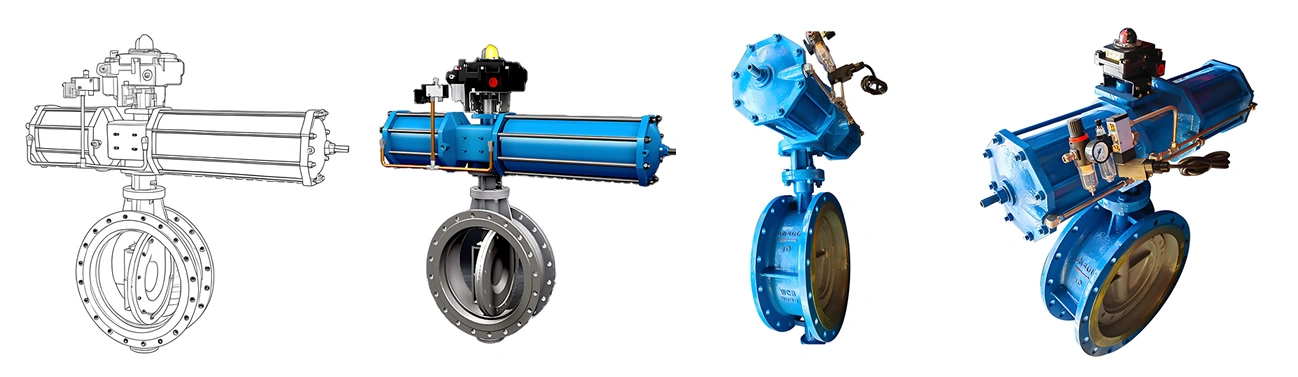 PN10 DN400 WCB Stainless Steel 304/316L Large Diameter Three Eccentric Metal Sealing Pneumatic Butterfly Valve