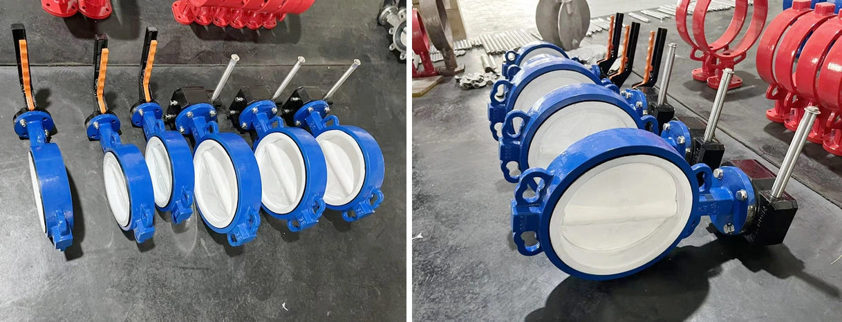 API 609 ASME CE DN150 PN10 GGG40 Ductile Iron 2507 Duplex Steel PTFE Full-Lined Wafer Type Midline Soft Seal Butterfly Valve