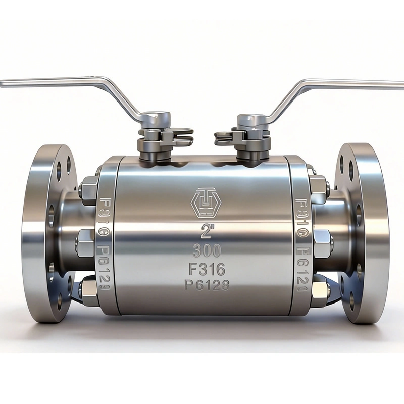 API 609 ASME CE DN50 300LB F316 Stainless Steel Body PEEK Soft Seated Flanged Connection Manual Operated DBB Double Block and Bleed Ball Valve