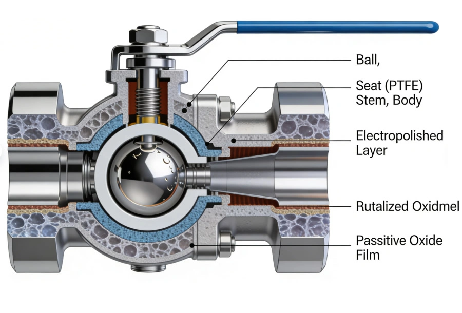 Electrolytic Polishing Ball Valve Structural Diagram